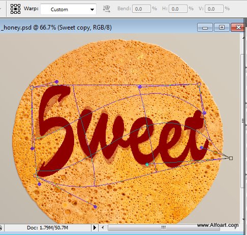 Honey leaking effect on the delicious pancake. Honey, sweet text effect, honey drops, realistic honey effect liquid honey, thin russian pancake.